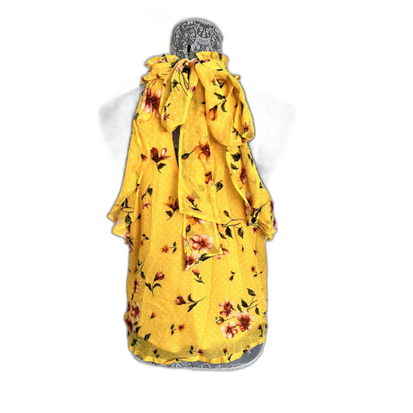 Charming Charlie Yellow Floral Halter Top Blouse Medium - Picture 3 of 5